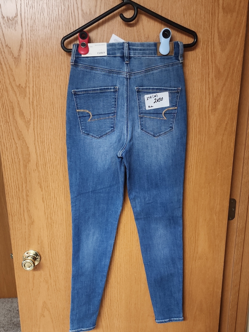 American Eagle Outfitters Women's Mid-Blue High-Rise Jeggings 27Rx28 number 2030